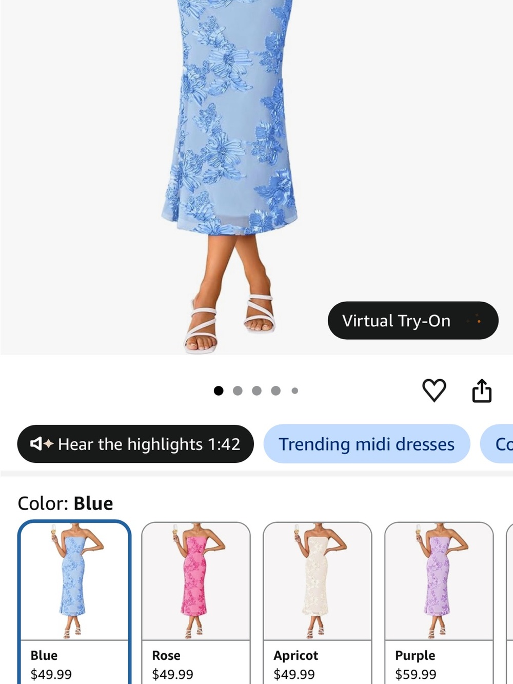 Blue Floral Midi Skirt with Subtle Texture